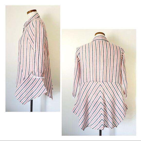Anthropologie Isabella Sinclair Striped button pullover tunic Linen blend XS - Picture 4 of 5